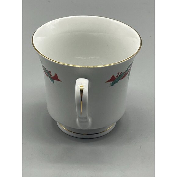 Poinsettia Ribbons Christmas tea cup white gold trim red flower ribbon READ - Picture 3 of 5